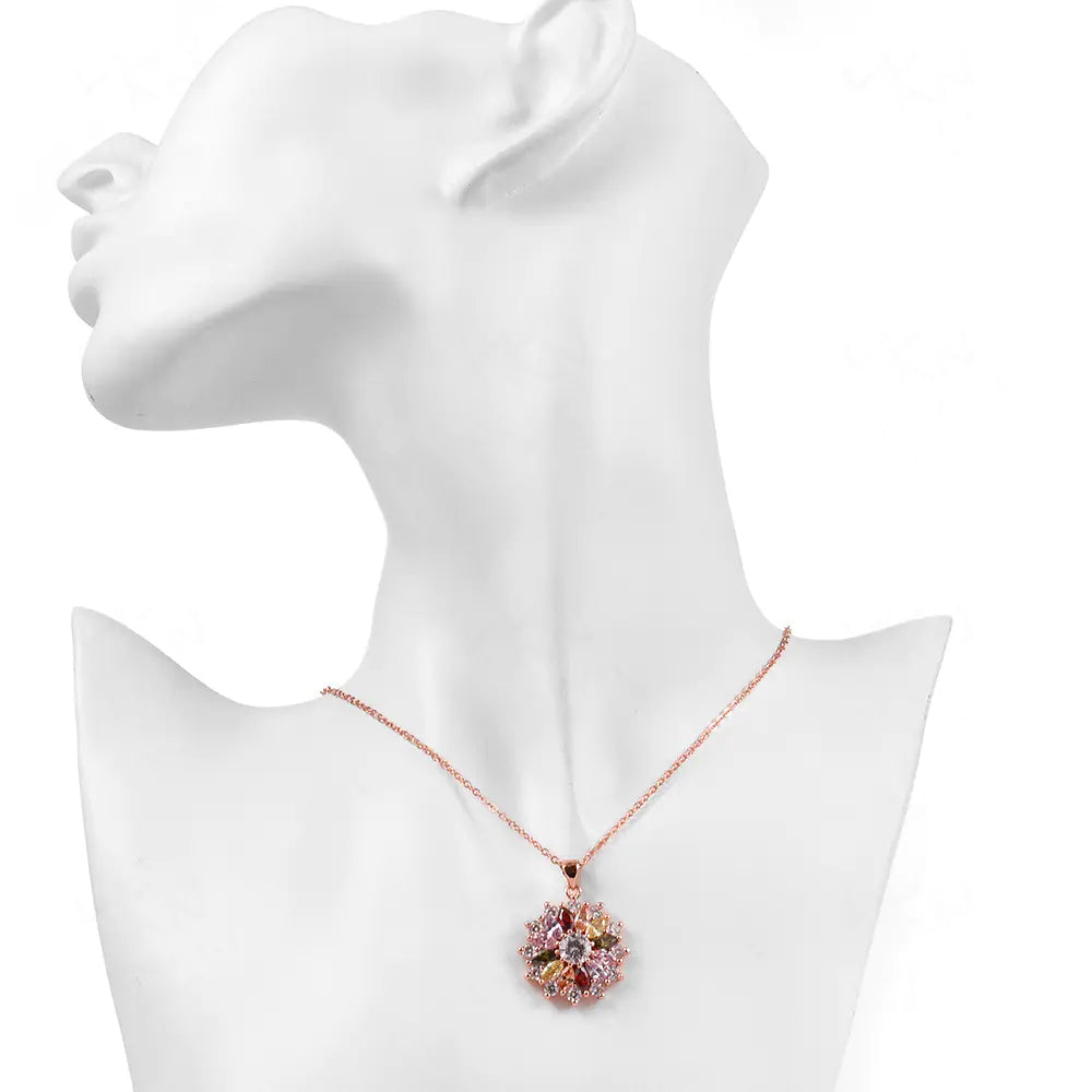 Romantic Crystal Flower Necklace in Rose Gold Finish