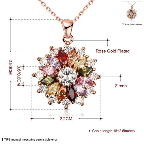 Romantic Crystal Flower Necklace in Rose Gold Finish